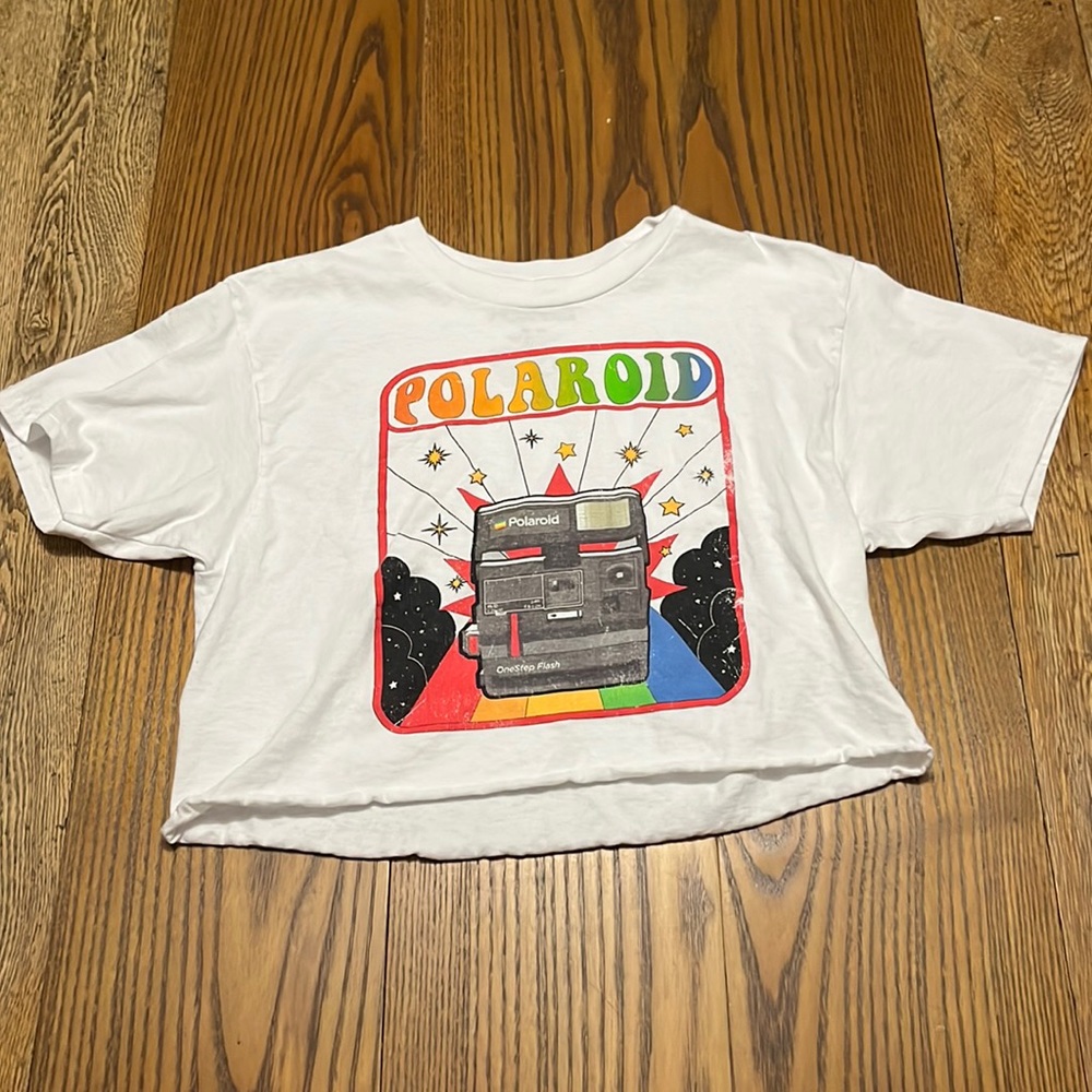 White Polaroid Crop Top. Size Medium.